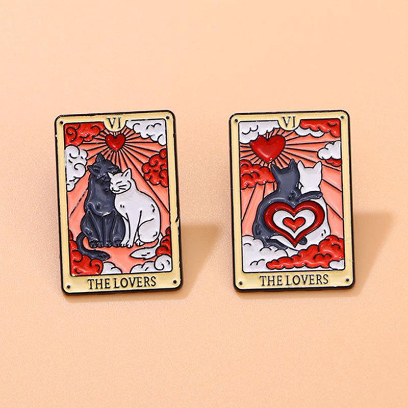 

2Pcs Cartoon Cat Enamel Brooch Romantic Tarot Card Design Valentine s Day Gift Lapel Pin Badge Backpack Clothing Hat Accessories