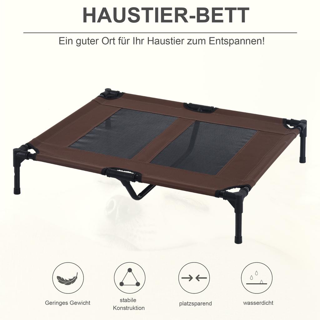 Large Raised Dog Bed Cat Elevated Lifted Cooling Portable Camping Basket Outdoor Indoor Mesh Pet Cot Metal Frame Brown
