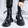 Fashion Black Thick Soled Men's High Top Shoes Fashionable and Versatile Design Styles Daily Motorcycle Casual Youth Outdoor Warm Shoes