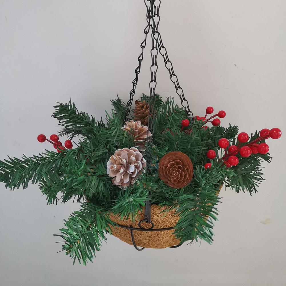 

Artificial Hanging Basket Christmas Flower Basket Colorful Flower Arrangement Enchanting Glow Festive Ambiance 15cm