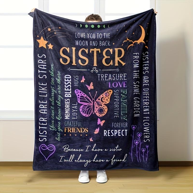 1pc A Letter to Sister Print Flannel Blanket, Soft Casual Warm Blanket, Multi-purpose Office Throw Blanket, Outdoor Camping Travel Blanket M