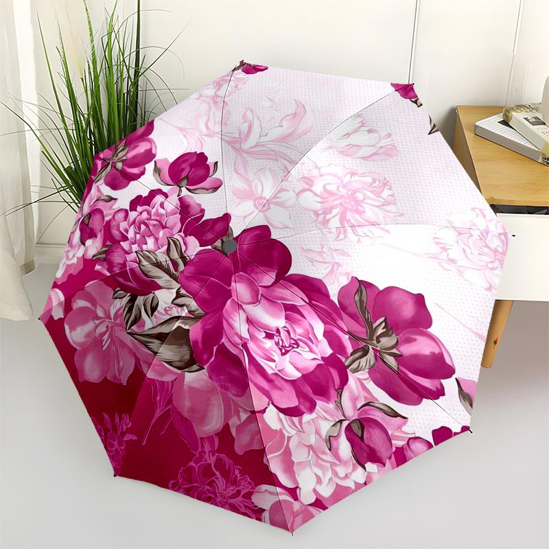 1pc Floral Pattern Design Umbrella with Plastic Handle,Compact & Stylish,Suitable for All Seasons ptys26069