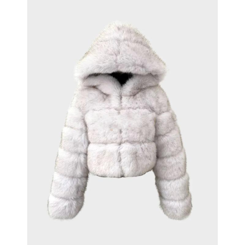 Pelz Herbst und Winter Kunstpelz Thermische Kapuzen-Pelzjacke Damen