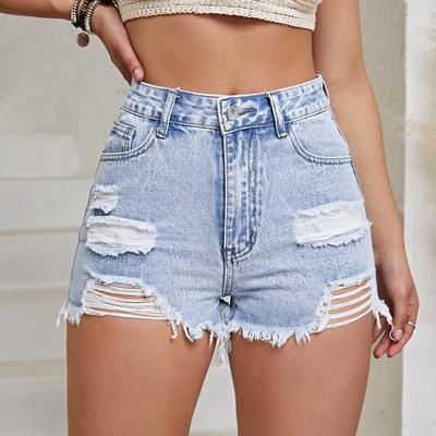 Zerrissene kurze Jeans mit Fransen für Damen