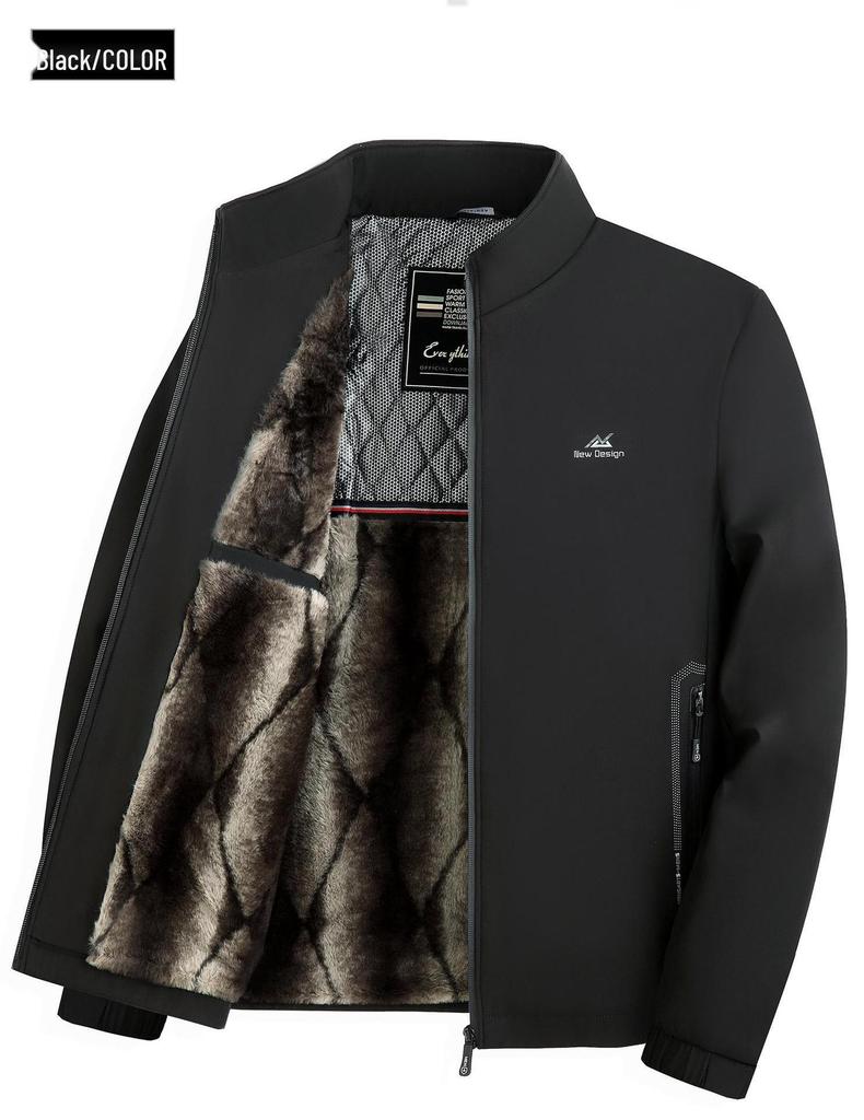 Woodpecker 2025 Autumn Men's Fleece-Lined Stand Collar Jacket for Middle-Aged & Elderly