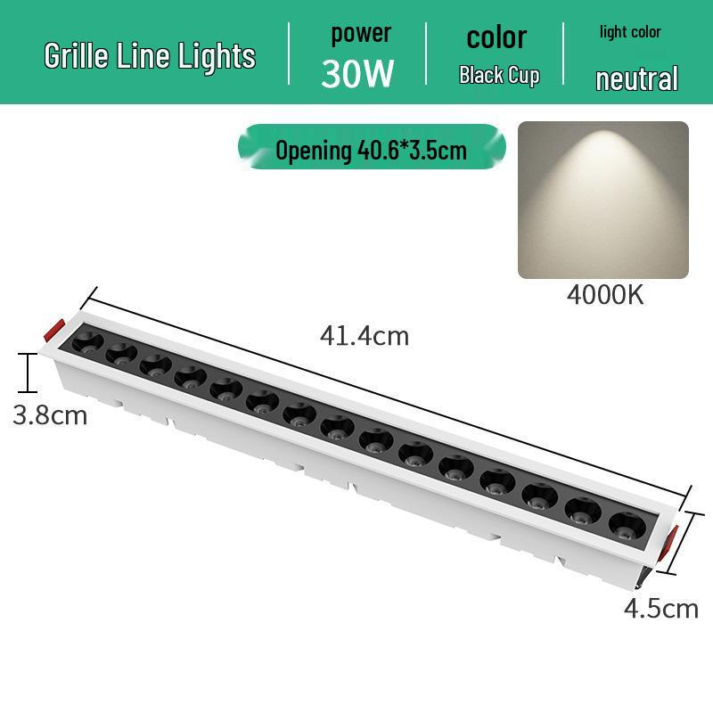 Embedded LED Linear Grille Light: Anti-Glare Rectangular Lamp for Living Room