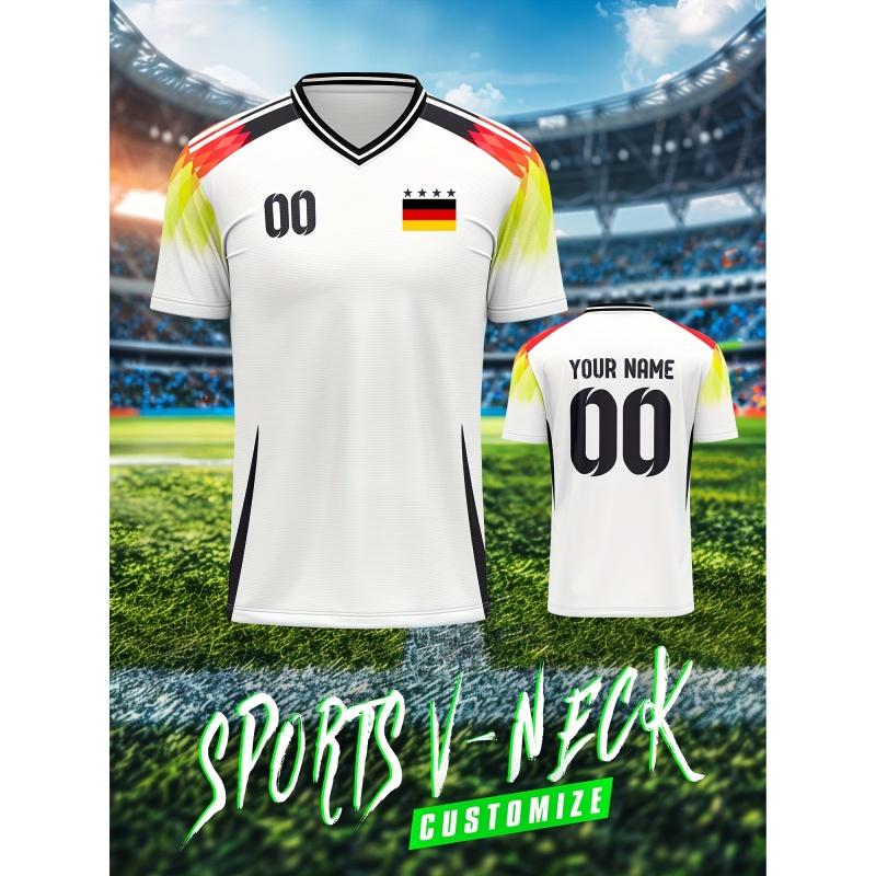 

Germany Jerseys Pattern T-Shirt For Men Football Customized 3D Printed Short Sleeve Tops Summer Loose V-Neck T Shirts Sport Tees 6XL