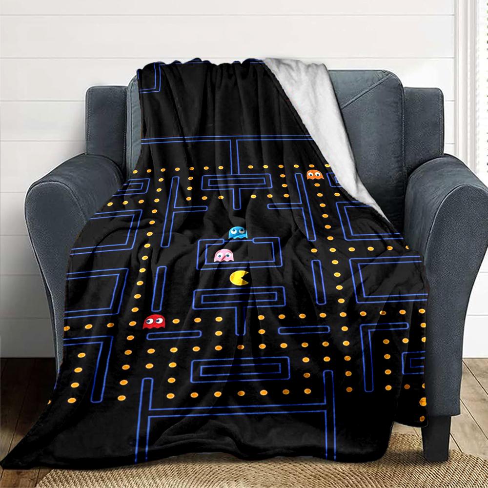 1Pc Pacman Classic Gameplay Blanket For Couch Bed Plush Cozy Fuzzy Blanket Super Soft Warm Blankets For Fall And Winter 091889
