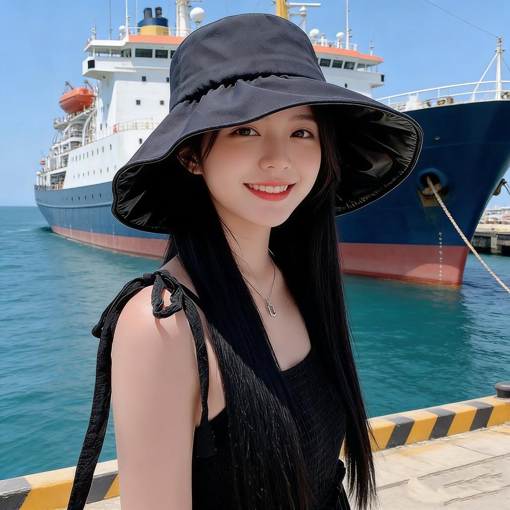 Summer sun protection hat women's versatile double-sided with large brim bucket hat outdoor UV protection travel visor