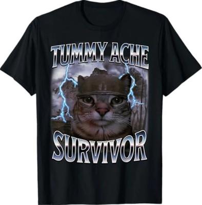 I Survived Today's Tummy Ache Funny Silly Cat Meme T-Shirt