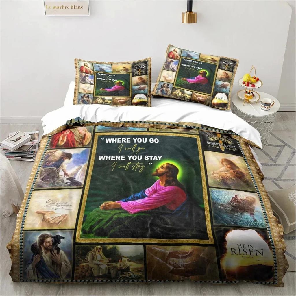 Jesus Christ Christian Religious Bedding Set Duvet Cover Quilt Cover Pillowcase King Queen Size