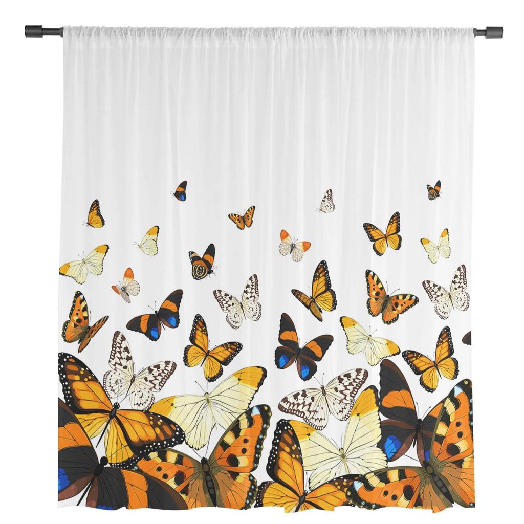 Pastoral Butterfly Gradient Sheer Curtains For Living Room Bedroom Tulle Curtain For Kitchen Voile Curtain Blind Panels