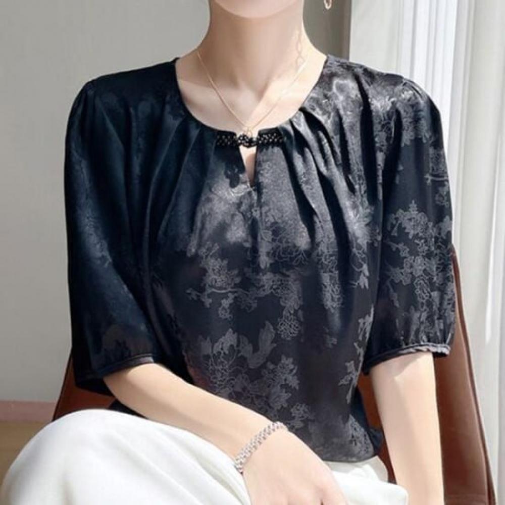 Navava Flower Detail Round Neck 5 Sleeve Blouse Nb2824