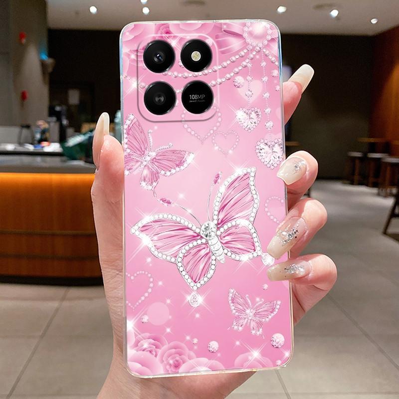For Honor 400 Smart 5G Case Honor X7d 4G 5G Cover Clear Luxury Fashion Butterfly Flower Soft TPU Silicone Transparent Phone Case