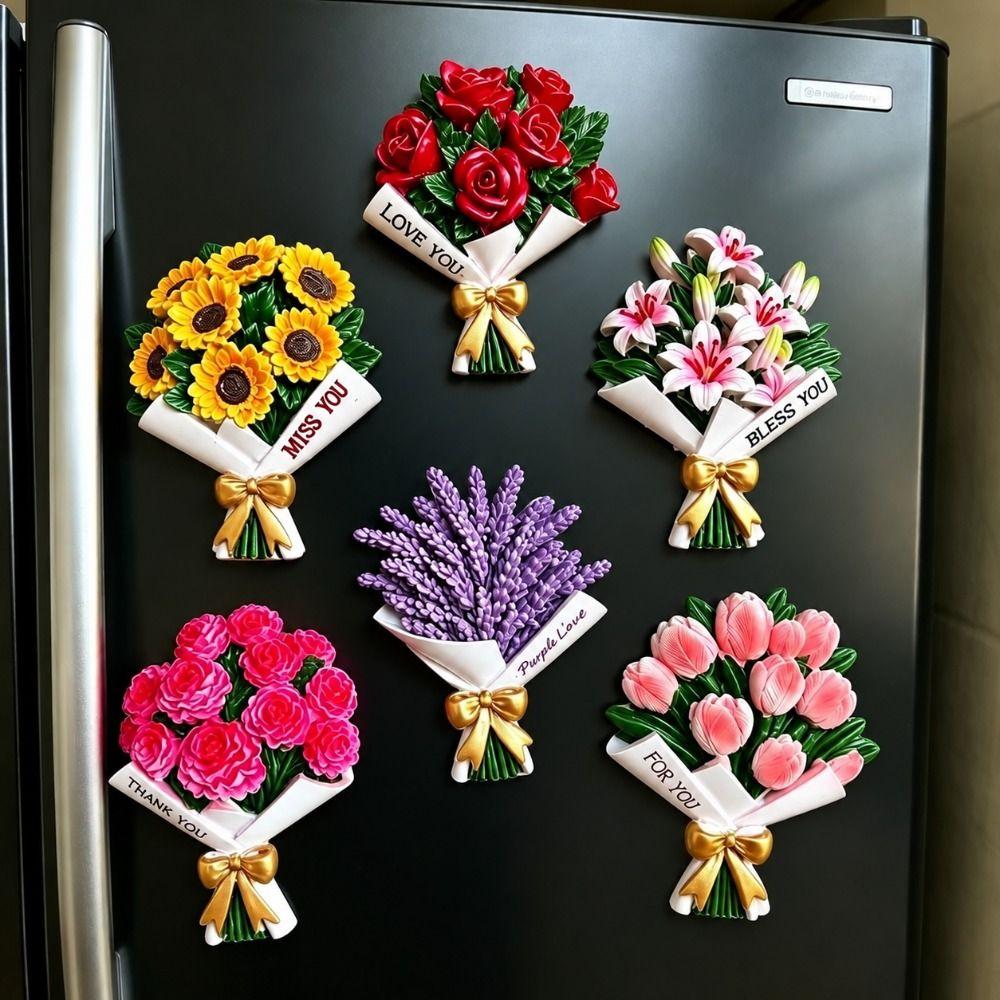 Resin Flower Fridge Magnets Sunflower Rose Decorative Fridge Magnet Home Decor