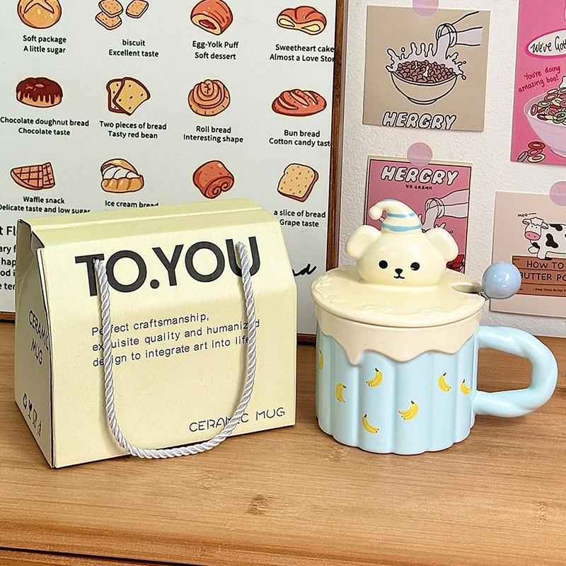 Funny Dog Ceramic Cup Souvenir Cup Household Water Cup with Lid Mug Birthday Gift Girl Coffee Cup