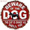 Vintage Metal Sign Rusty Farmhouse Wall Decor 8 Inch Round Beware of Dog Warning Plaque Retro Red White Funny Pet Caution