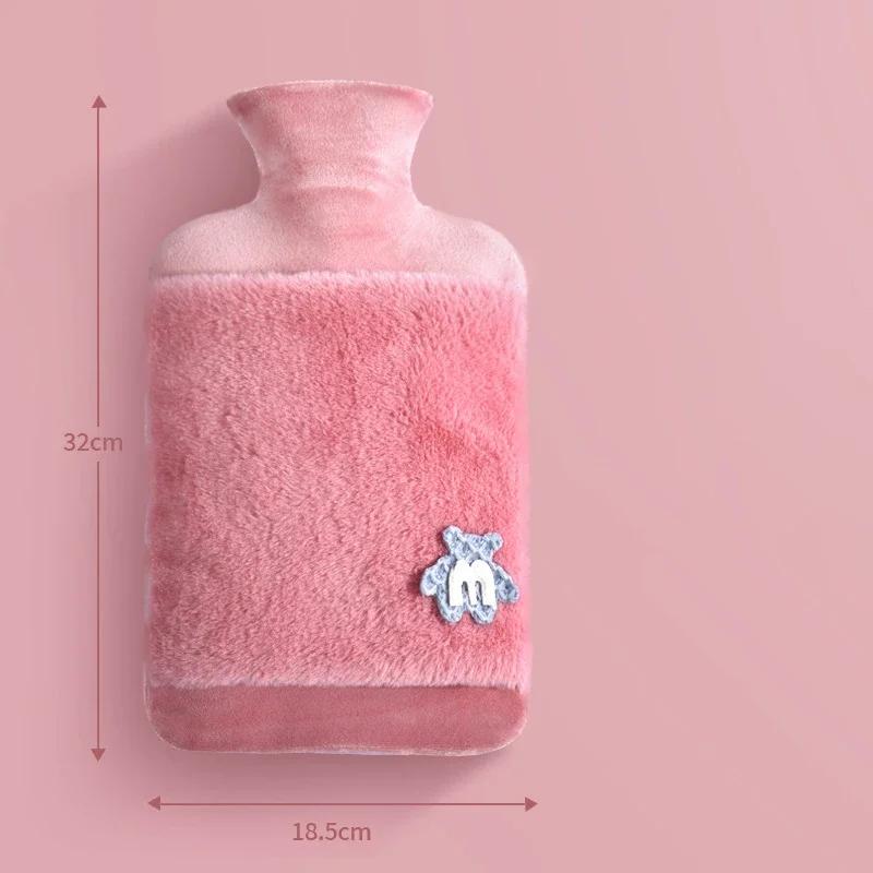 2000ml Plush PVC Water Bottle Bag Water-filling Hot-water Bag for Female Warm Belly Hands and Feet Warmer Water Bag
