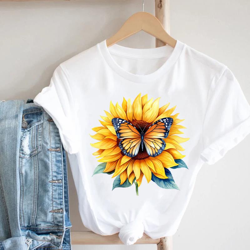 (Азиатский размер) Футболка Мода Женская милый цветок тренд милая Одежда Повседневный Топ Короткий рукав Футболка Принт Леди Женская Графические футболки