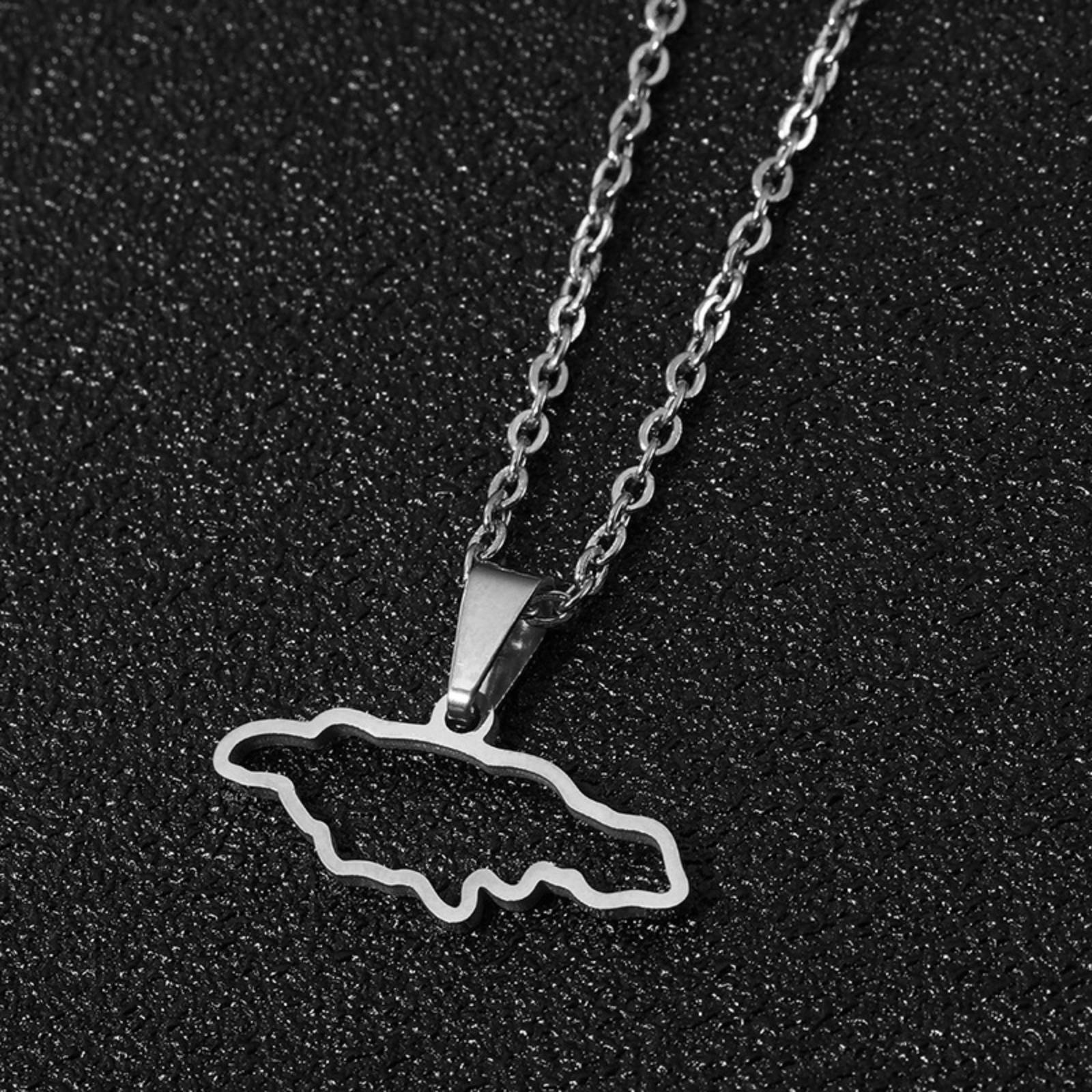 Map of Jamaica Pendant Necklace for Women Men Stainless Steel Jewelry Gift