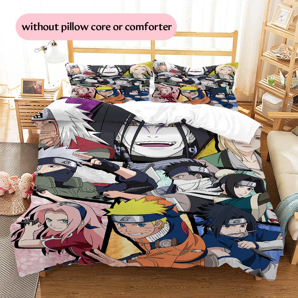 Naruto Anime Muster Bettwäsche Heimdekoration Geburtstagsgeschenk (1 Bettbezug + 2 Kissenbezüge, ohne Füllung)
