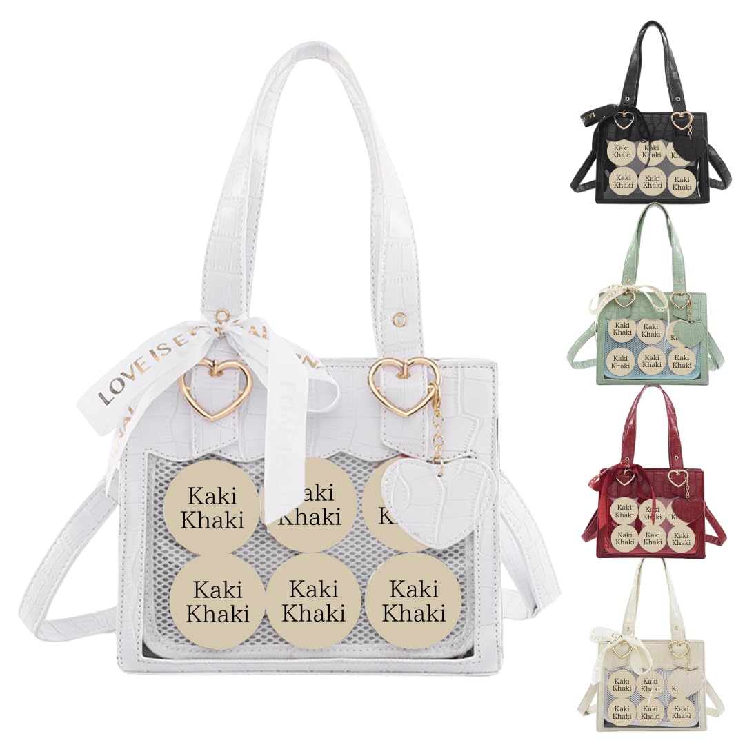 KakiKhaki Ita Bag, Small, Mini, 2-Way Tote Bag, Handbag, Heart, Lolita, Shoulder Bag, Crocodile Print, Black, White, Cute (White)