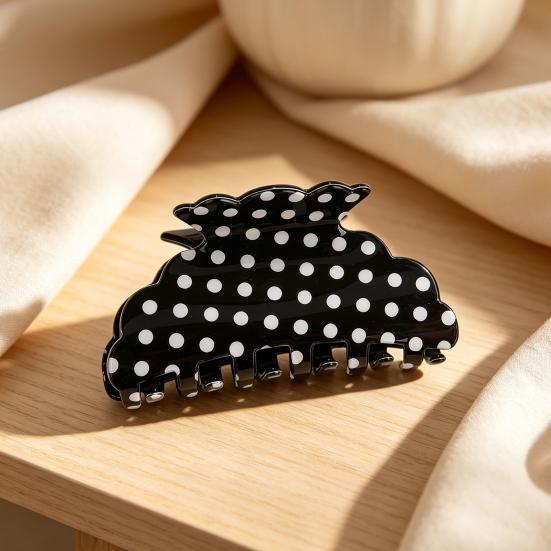 Women Hair Clip Black White Dot Print Acrylic Back Head Hair Claw Anti-slip Teeth Lightweight Colorfast Strong Grip Large Shark Clip