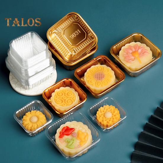 100Pcs Moon Cake Trays Waterproof Multipurpose BPA Free Durable Clear Golden Mooncake Holder for Mid-Autumn Festival