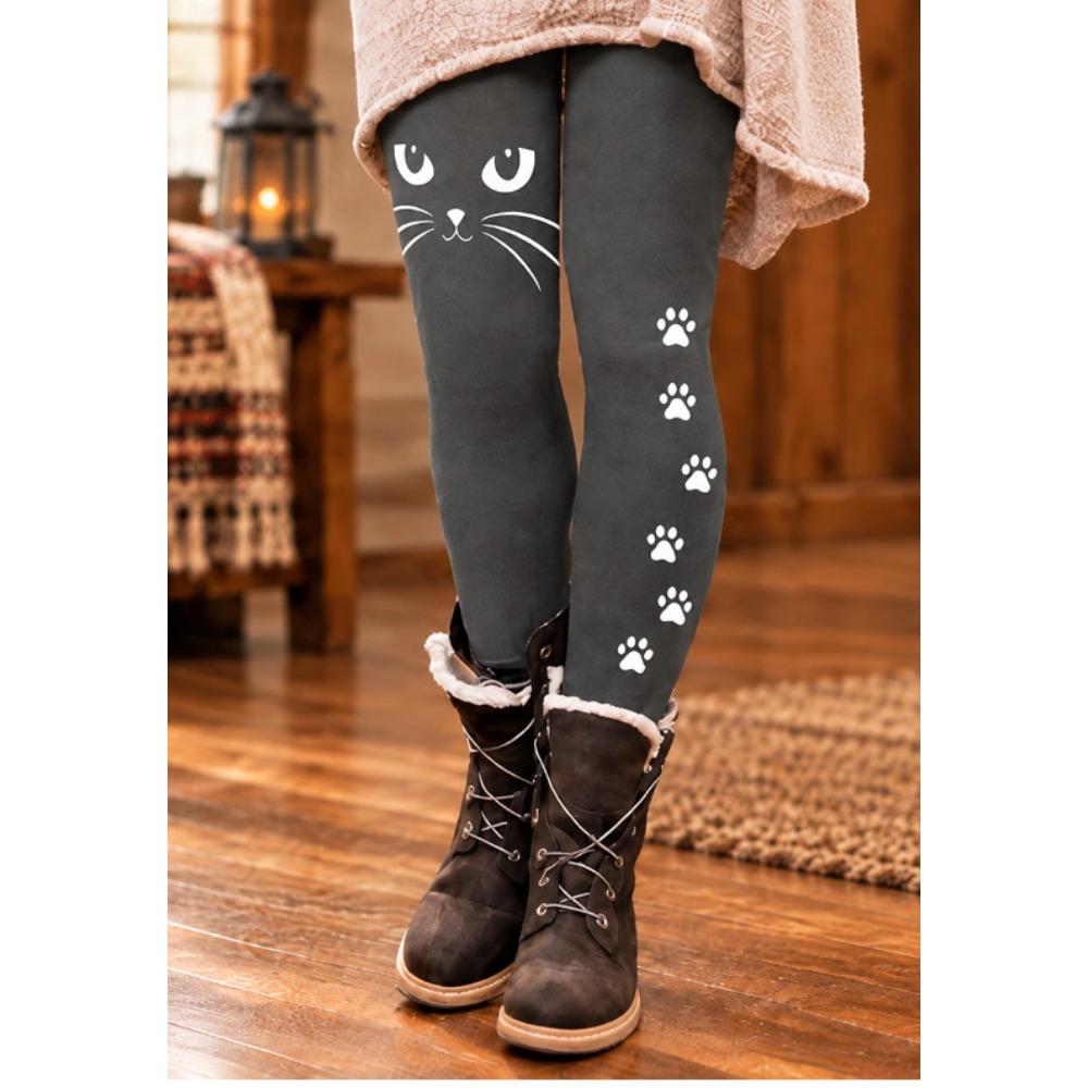 Leggings para Mujer Moda Vintage Casual Tobilleros Cintura Alta Estampado Cara de Gato Térmicos Cálidos Suaves Transpirables Microelásticos