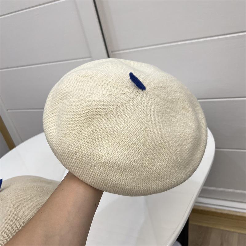 Autumn and Winter Cashmere Knitted Contrasting Colors Tweet Beret Women's Literary Fashion Elastic Sweat Belt Painter Hat