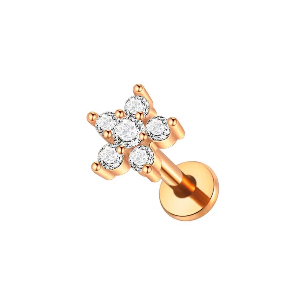 Steel Bar Heart & Cross Zircon Earrings - Women's 16G Cartilage & Lip Studs