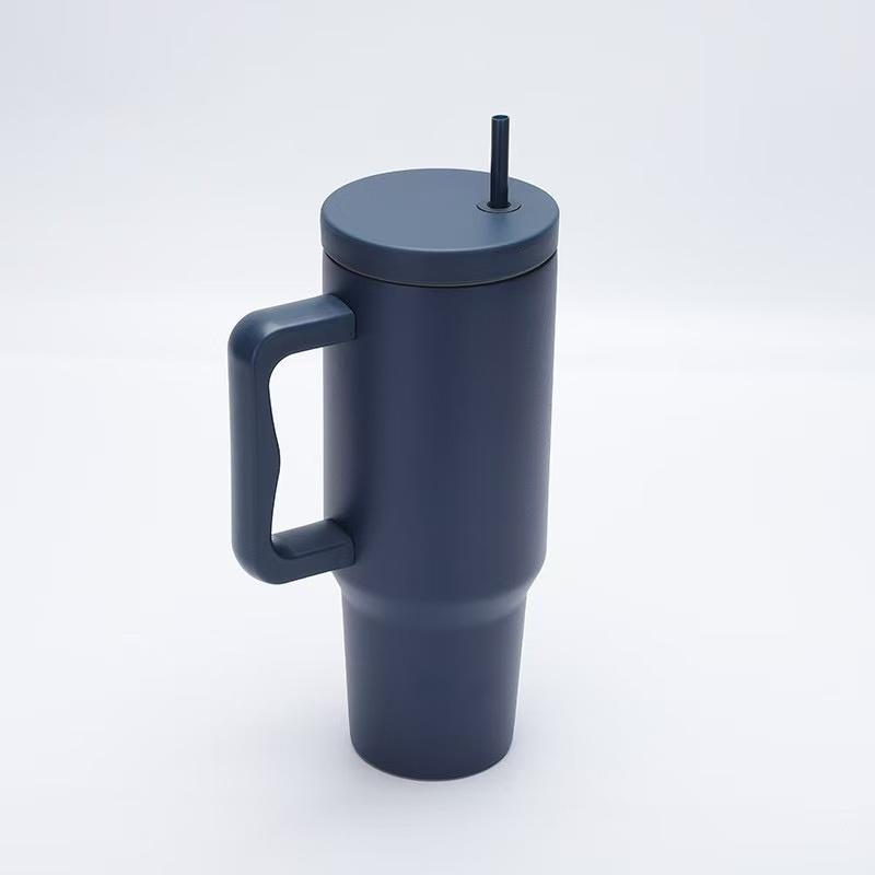 1Pc 1200ML 304Stainless Steel Print Cup with Straw Portable Car Cup Large Capacity Water Cup Car Water Bottle