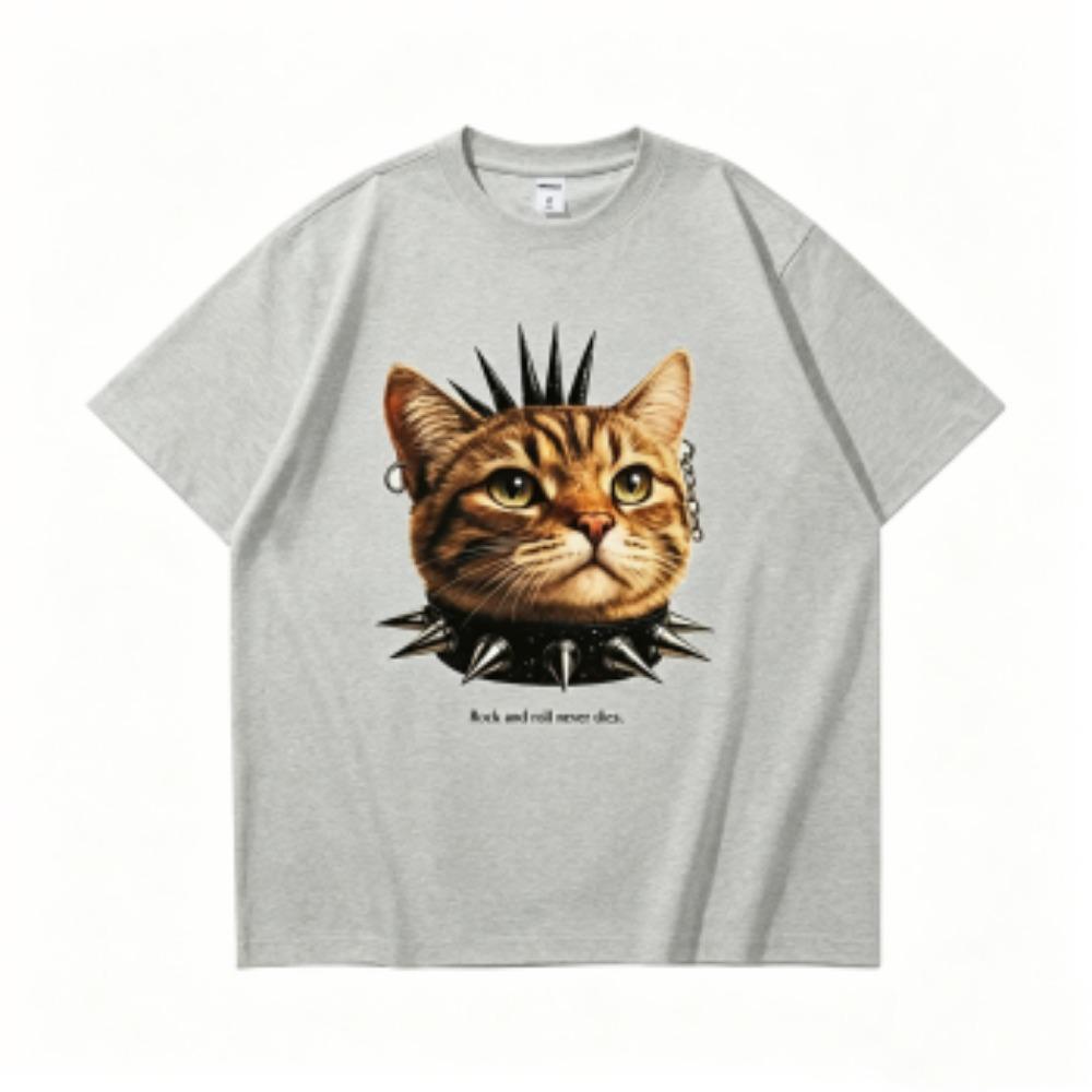 Summer 15 Colors Funny Punk Cat Print Women's T-Shirts Fashion Street Short-Sleeve Outdoor Casual Tops for Men's and Women's Tees Top