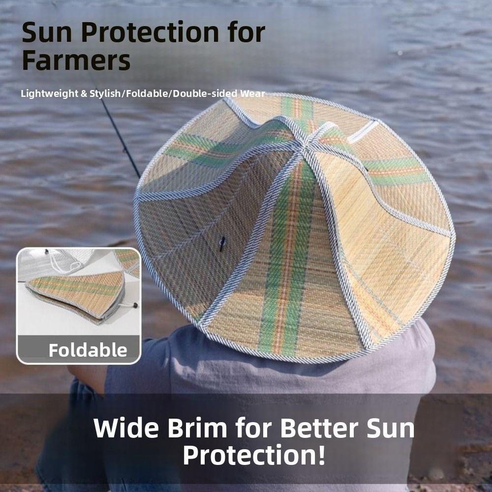 2Pcs Adjustable Foldable Straw Sun Hat Breathable Fishing Sunshade Caps Wide Brim Hat  Summer