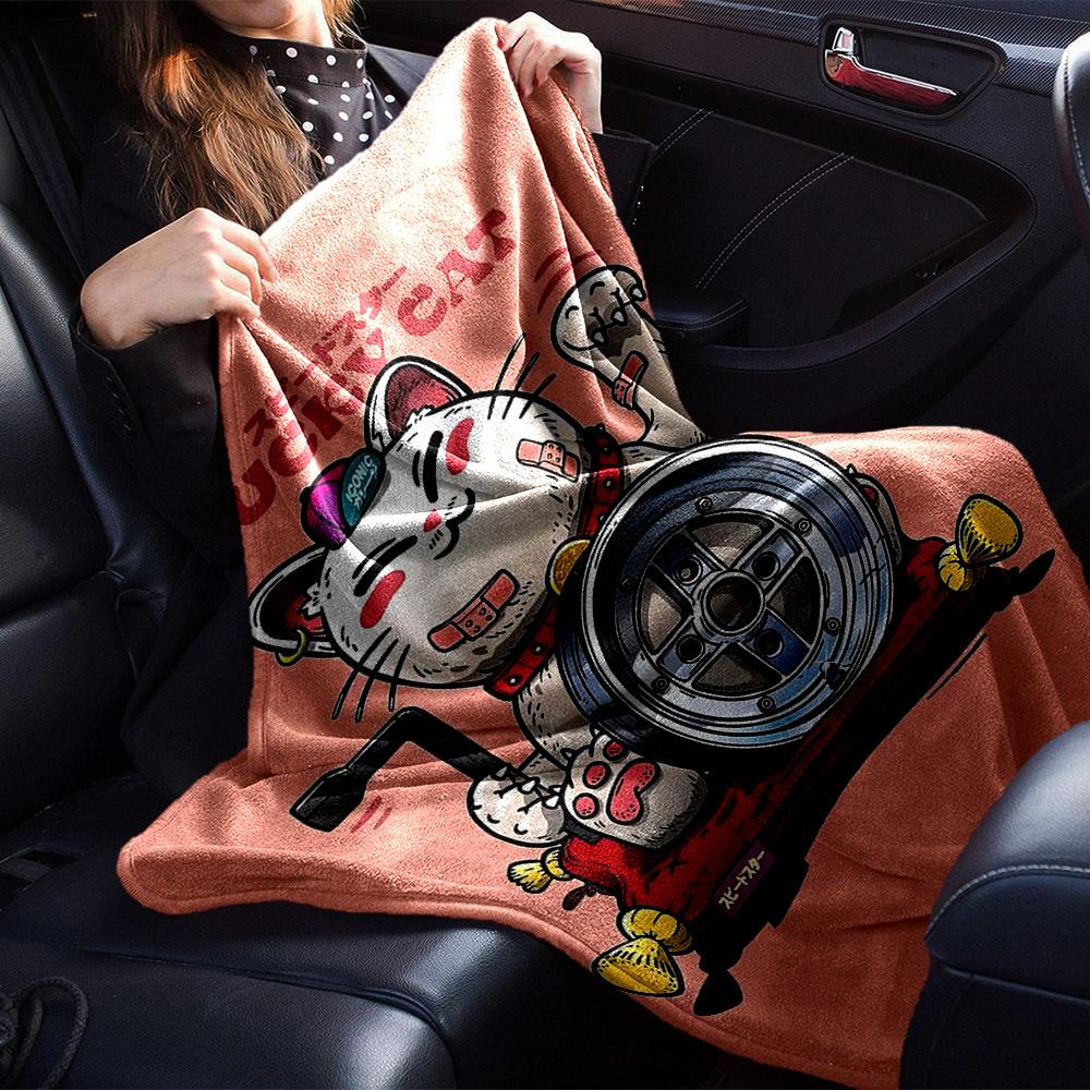 1pc LUCKY CAT Soft Flannel All Season Throw for Home, Office, Outdoor UseDurable Comfort Soft Warm Throw for Home