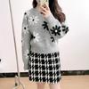 Yingjie S French Artistic Daisy Floral Gray Round Neck Sweater - Autumn/Winter '23 Collection