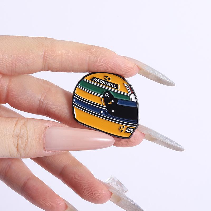 F1 Racing Driver Enamel Pins Custom Ayrton Senna Helmet Brooches Lapel Badges Clothes Funny Jewelry Gift for Kids Friends