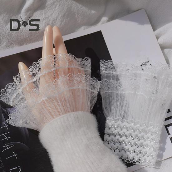 1 par kvinnor balhandskar genomskinliga spetsar ihåliga volangkanter tunn handledsmanschett fingerlösa föreställningar brud bröllopsvantar