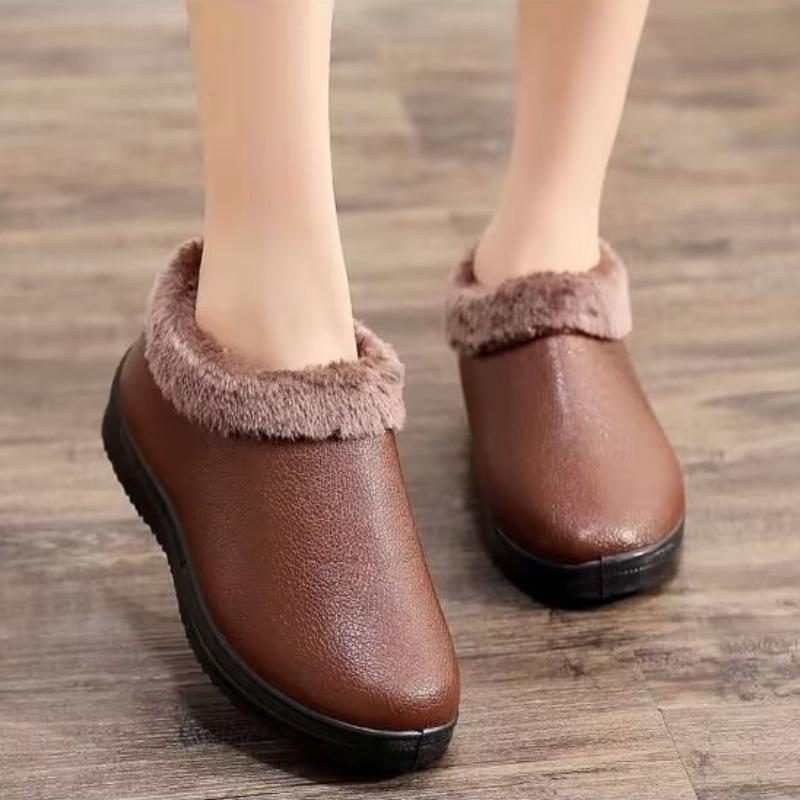 Winter Women's Snow Warm Short Tube Flat-bottomed Home Soft-soled Slippers Plus Velvet Non-slip Cotton Shoes