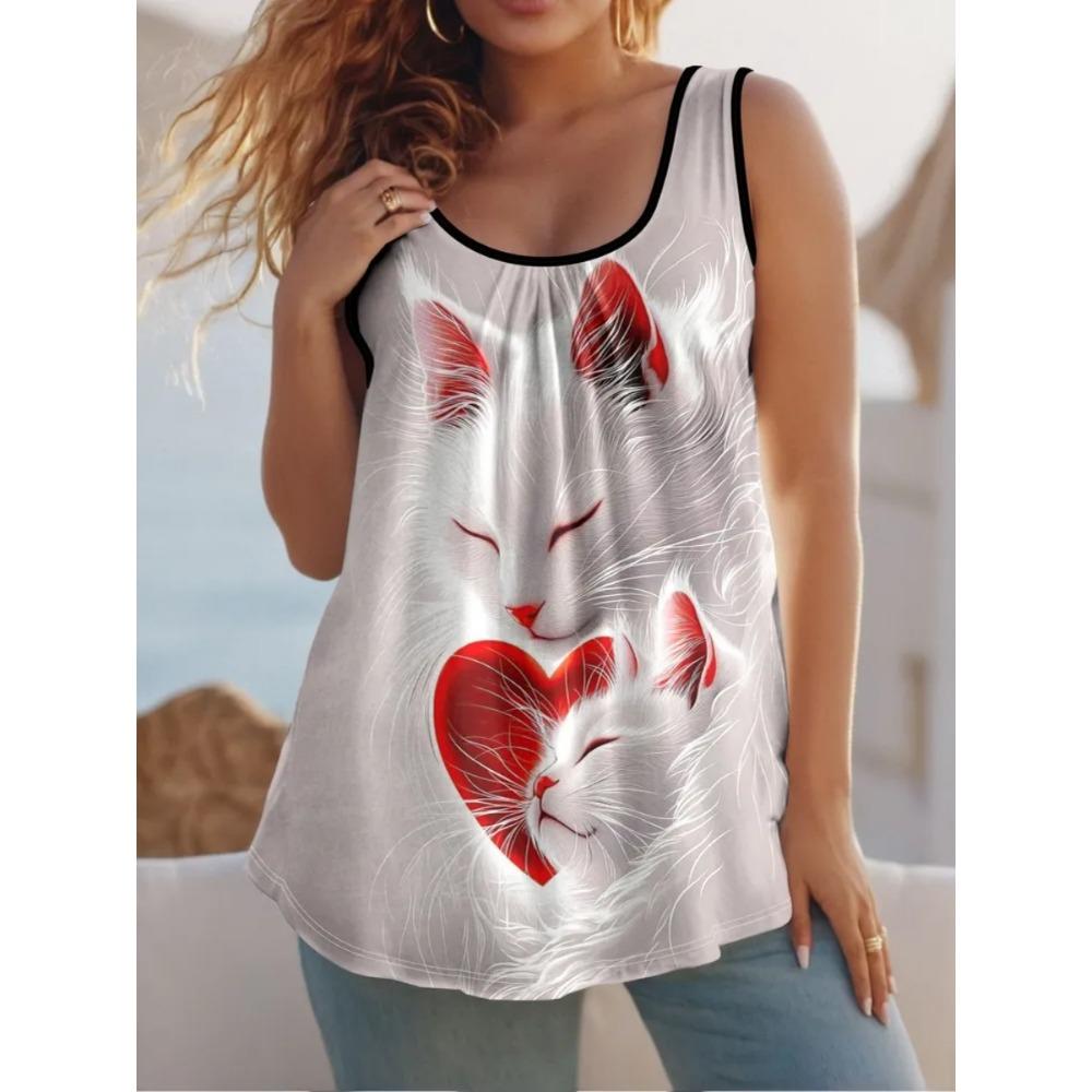 New Retro Floral Stripe 3D Print Tank Top Summer Women Streetwear Y2k Tops Oversized Vest Off Shoulder Sleeveless Woman Camisole