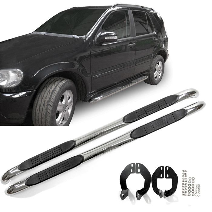 Tubes Marche-Pieds - J&J Automotive - Compatible Mercedes ML-Class W163 - 2 pièces - Noir - Fixation incluse