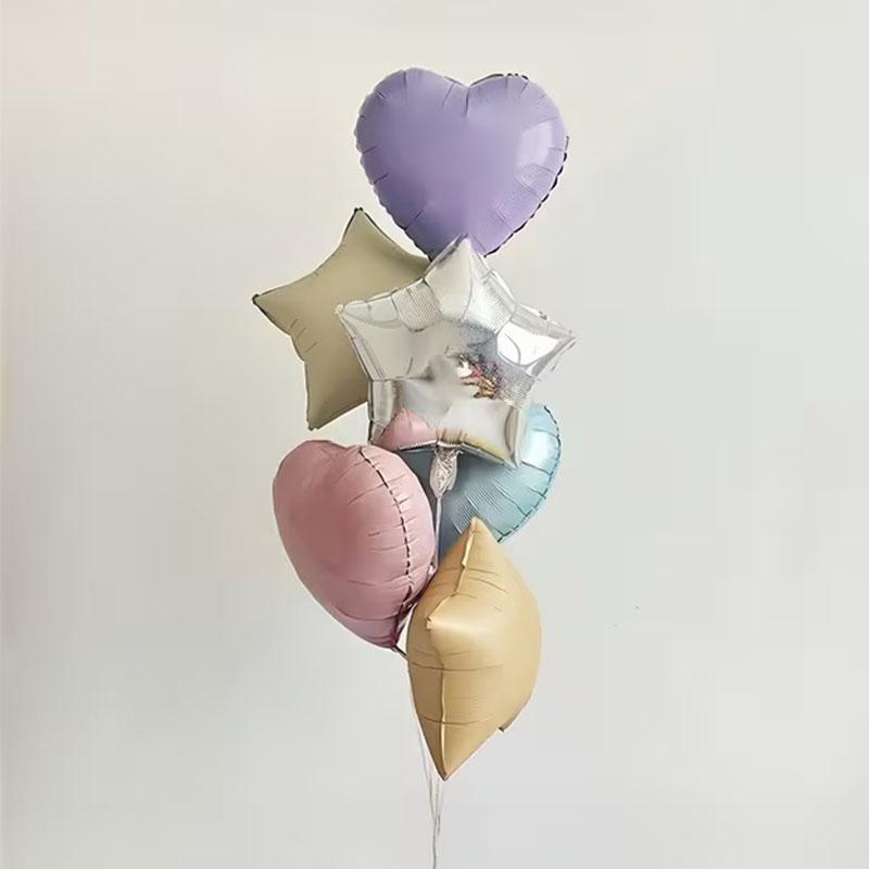 7Pcs 18" Cream Pink Heart Star Foil Balloons with Ribbon for Wedding Birthday Party Decor 5