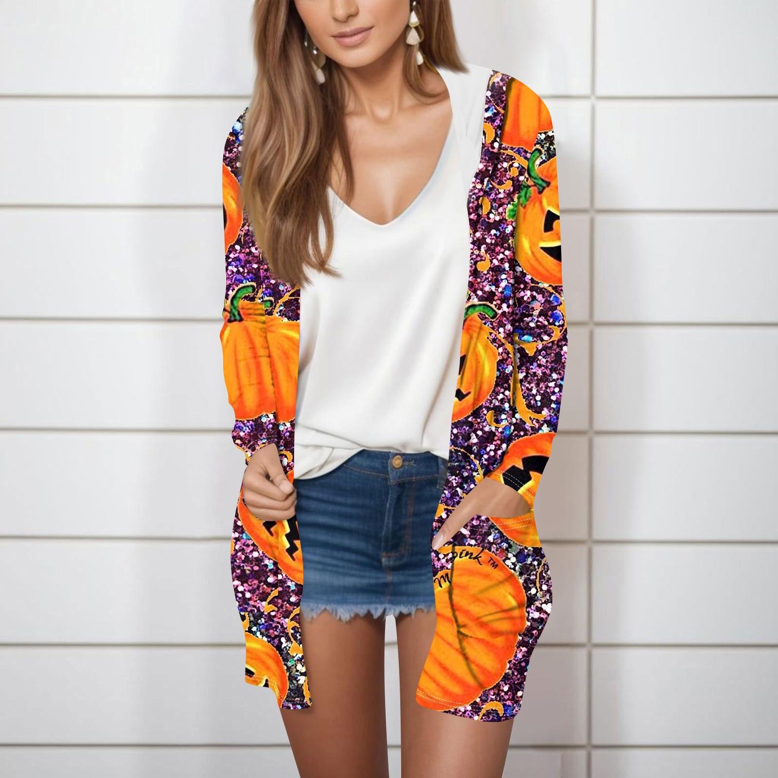 

Женская модная повседневная куртка-кардиган средней длины с длинным рукавом и принтом на Хэллоуин XXXXXL оранжевый