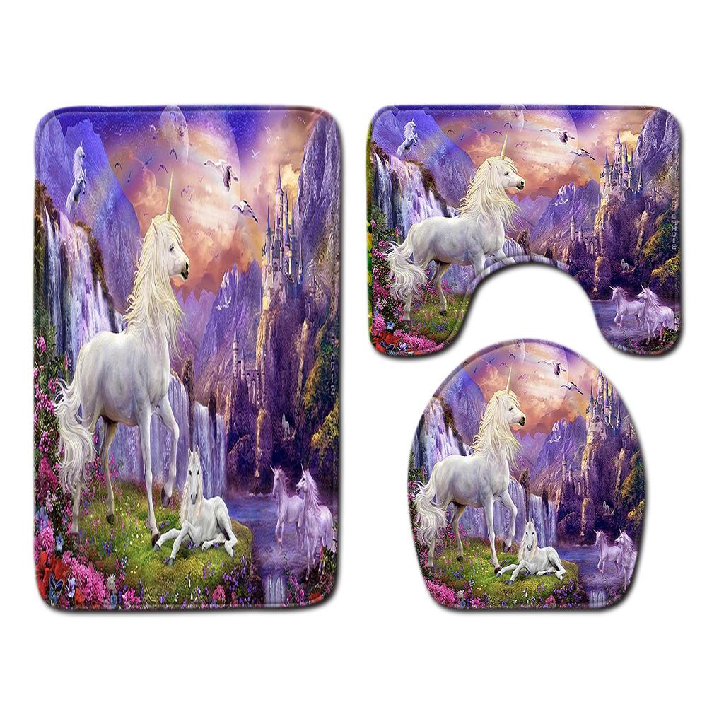 Unicorn Bathroom Floor Mat Toilet Three-Piece Set