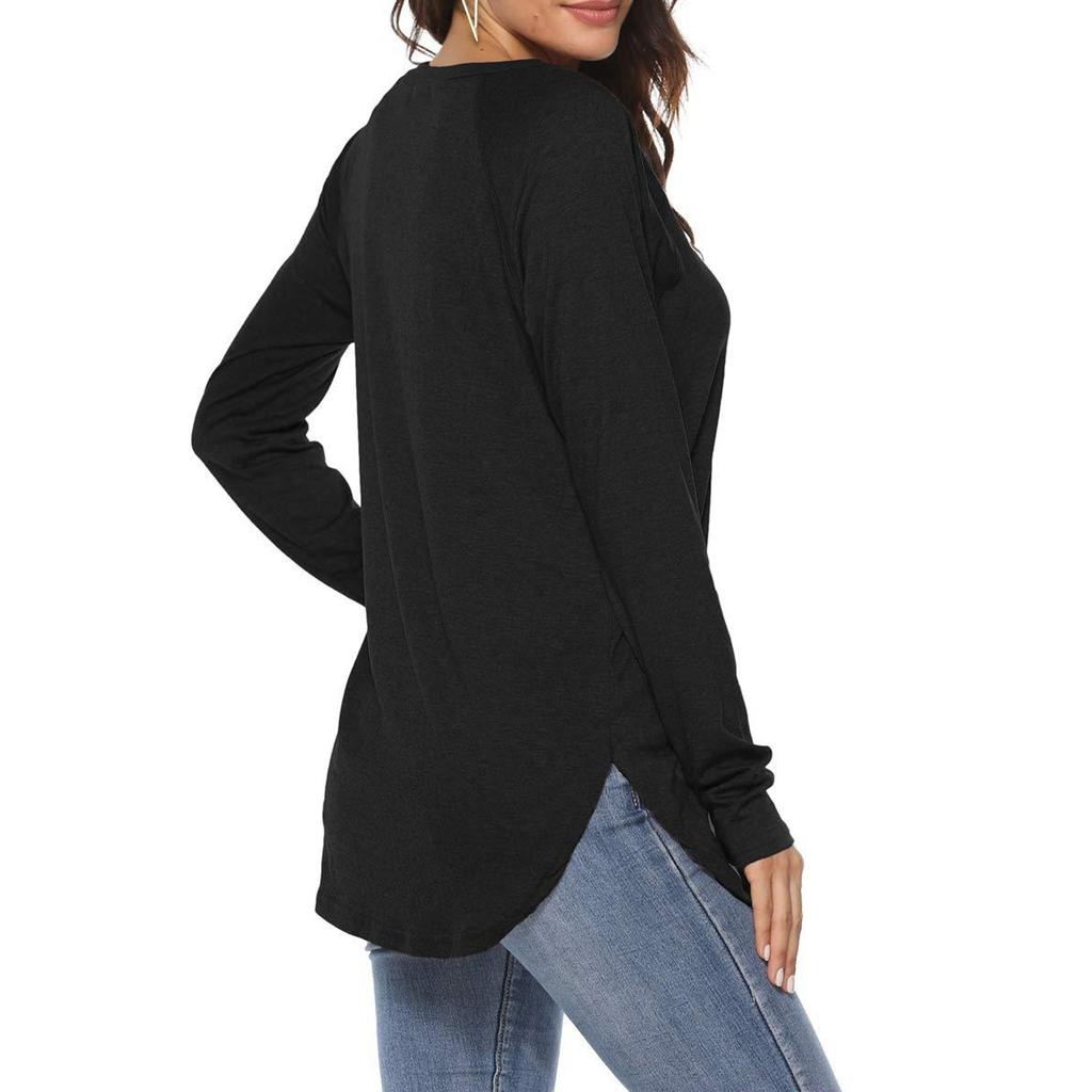 Women's Fashion Long Sleeve T-shirt Round Neck Basic Loose Waist Top