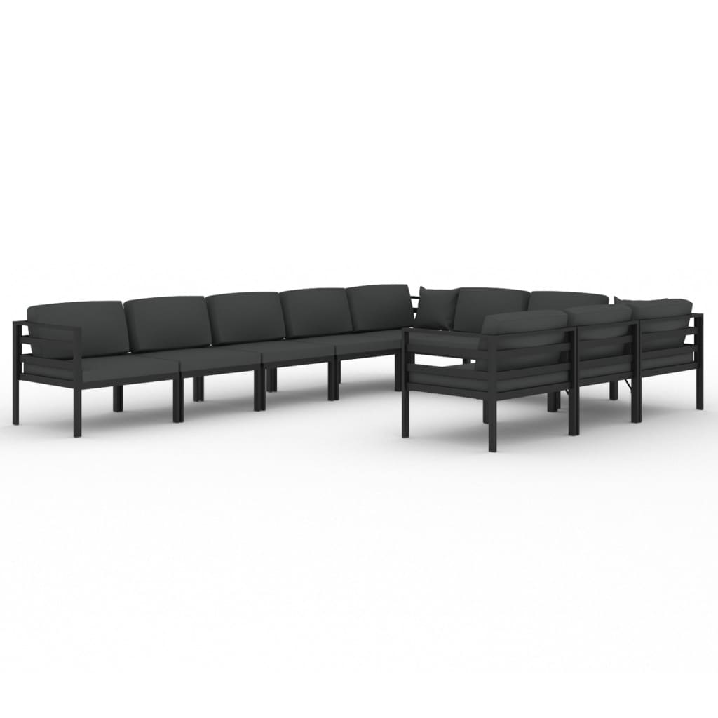 Vidaxl 10-Cz. Garden Furniture Set, Cushions, Aluminium, Anthracite