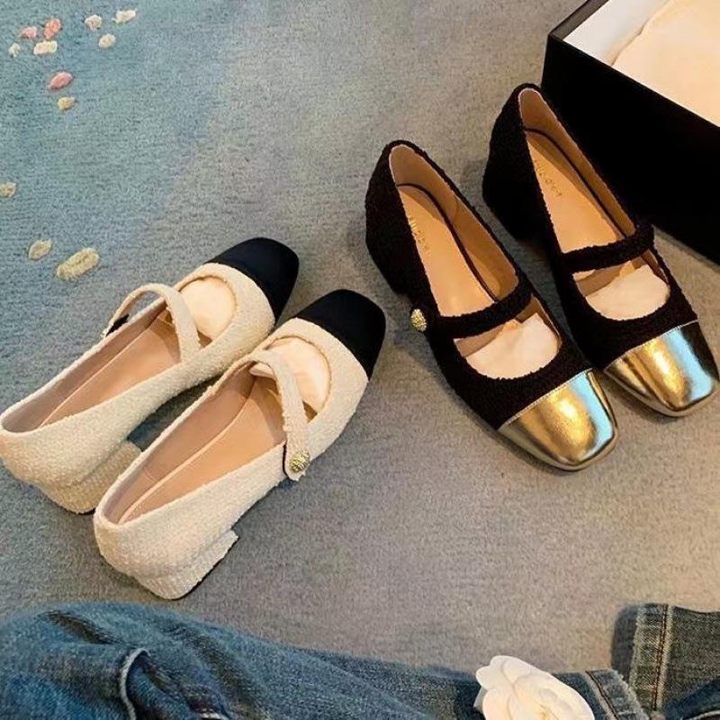 Spring French Color Block Mary Jane Shoes - Plus Size, Mid-Heel, Round Toe