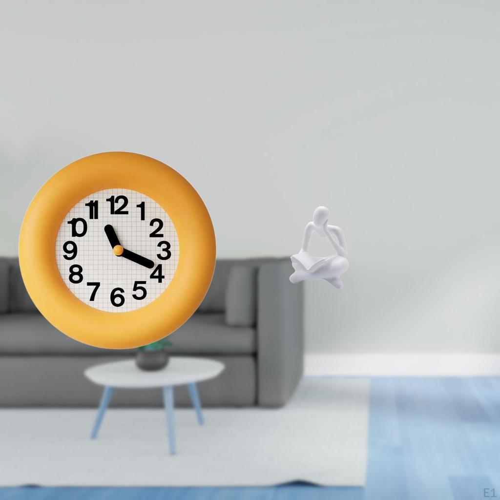 Contemporary Silent Wall Clock And Abstract Thinker Statue Decoration for Modern Kitchen Dining Room
