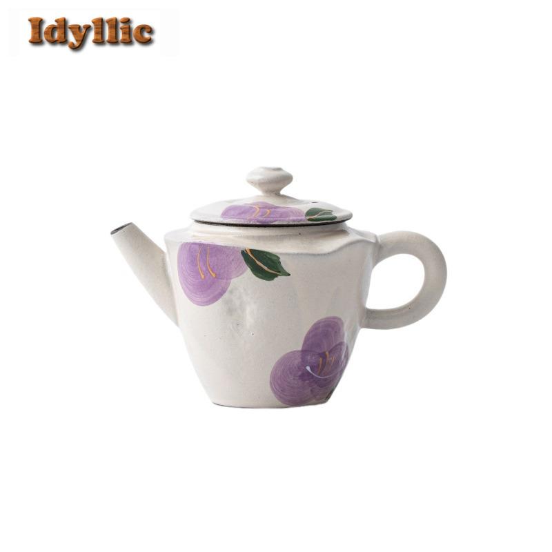 100ml Powder Yin Hand-painted Camellia Teapot Ancient Tea Infuser Pot Tea Making Kettle With Filter Tea Ceremony Collection Gift