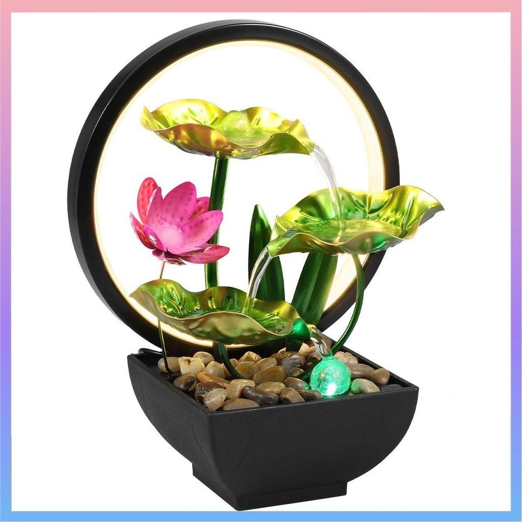 Fontanna Stołowa 3-Poziomowa Liść Lotosu Małe Fontanny Wodospadowe Dekoracyjne Wewnętrzne Medytacja Relaks Fontanna Wodna